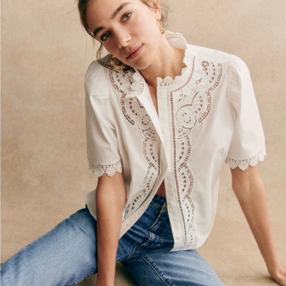 Sezane Tops - Sezane Eponine Ecru Eyelet Lace Shirt Size 34 FR / 2 US